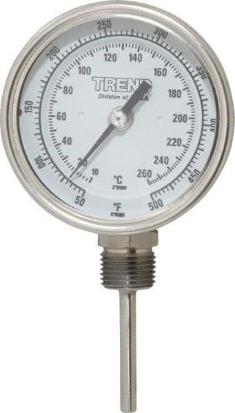 Wika - 2-1/2 Inch Long Stem, 3 Inch Dial Diameter, Stainless Steel, Bottom Connected Bi-Metal Thermometer - 10 to 260°C, 1% Accuracy - Apex Tool & Supply