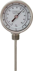 Wika - 4 Inch Long Stem, 3 Inch Dial Diameter, Stainless Steel, Bottom Connected Bi-Metal Thermometer - -5 to 50°C, 1% Accuracy - Apex Tool & Supply