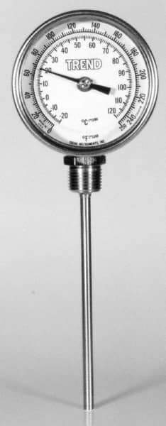 Wika - 2-1/2 Inch Long Stem, 3 Inch Dial Diameter, Stainless Steel, Bottom Connected Bi-Metal Thermometer - 65 to 400°C, 1% Accuracy - Apex Tool & Supply