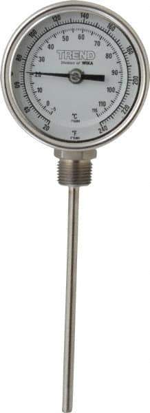 Wika - 6 Inch Long Stem, 3 Inch Dial Diameter, Stainless Steel, Bottom Connected Bi-Metal Thermometer - -5 to 115°C, 1% Accuracy - Apex Tool & Supply