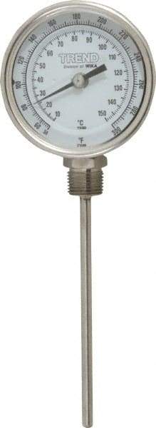 Wika - 6 Inch Long Stem, 3 Inch Dial Diameter, Stainless Steel, Bottom Connected Bi-Metal Thermometer - 10 to 150°C, 1% Accuracy - Apex Tool & Supply