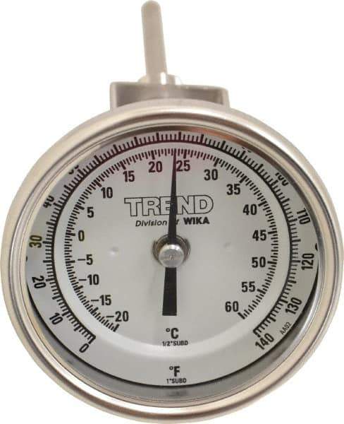 Wika - 4 Inch Long Stem, 3 Inch Dial Diameter, Stainless Steel, Adjustable Angle Bi-Metal Thermometer - -20 to 60°C, 1% Accuracy - Apex Tool & Supply