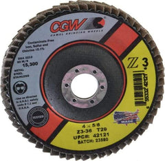 Camel Grinding Wheels - 36 Grit, 4" Disc Diam, 5/8" Center Hole, Type 29 Zirconia Alumina Flap Disc - 15,300 Max RPM, Poly Cotton Backing, Arbor Attaching System, Coated - Apex Tool & Supply