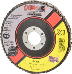 Camel Grinding Wheels - 24 Grit, 5" Disc Diam, 7/8" Center Hole, Type 29 Zirconia Alumina Flap Disc - 12,200 Max RPM, Poly Cotton Backing, Arbor Attaching System, Coated - Apex Tool & Supply