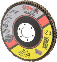Camel Grinding Wheels - 36 Grit, 5" Disc Diam, 7/8" Center Hole, Type 29 Zirconia Alumina Flap Disc - 12,200 Max RPM, Poly Cotton Backing, Arbor Attaching System, Coated - Apex Tool & Supply