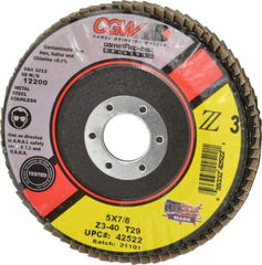 Camel Grinding Wheels - 40 Grit, 5" Disc Diam, 7/8" Center Hole, Type 29 Zirconia Alumina Flap Disc - 12,200 Max RPM, Poly Cotton Backing, Arbor Attaching System, Coated - Apex Tool & Supply