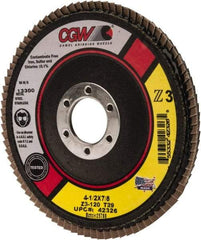 Camel Grinding Wheels - 120 Grit, 4-1/2" Disc Diam, 7/8" Center Hole, Type 29 Zirconia Alumina Flap Disc - 13,300 Max RPM, Poly Cotton Backing, Arbor Attaching System, Coated - Apex Tool & Supply