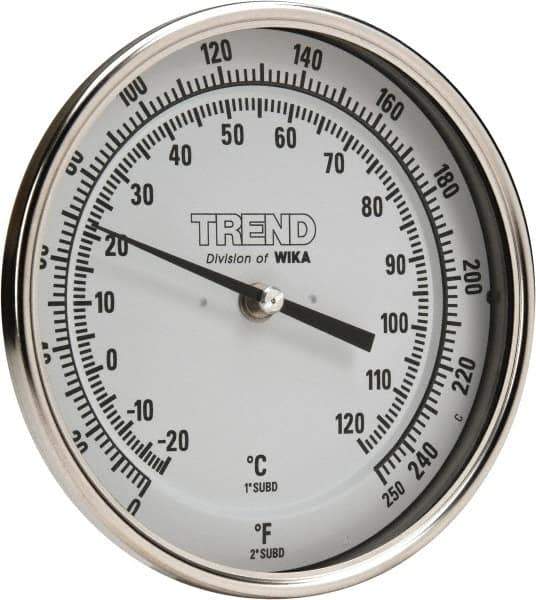 Wika - 2-1/2 Inch Long Stem, 5 Inch Dial Diameter, Stainless Steel, Adjustable Angle Bi-Metal Thermometer - -20 to 120°C, 1% Accuracy - Apex Tool & Supply