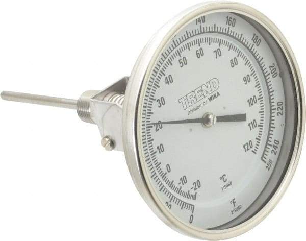 Wika - 4 Inch Long Stem, 5 Inch Dial Diameter, Stainless Steel, Adjustable Angle Bi-Metal Thermometer - -20 to 120°C, 1% Accuracy - Apex Tool & Supply
