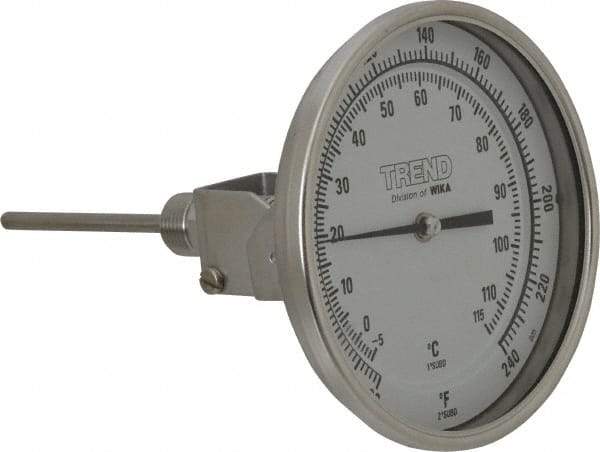 Wika - 4 Inch Long Stem, 5 Inch Dial Diameter, Stainless Steel, Adjustable Angle Bi-Metal Thermometer - -5 to 115°C, 1% Accuracy - Apex Tool & Supply