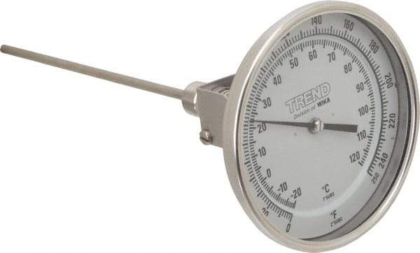 Wika - 9 Inch Long Stem, 5 Inch Dial Diameter, Stainless Steel, Adjustable Angle Bi-Metal Thermometer - -20 to 120°C, 1% Accuracy - Apex Tool & Supply
