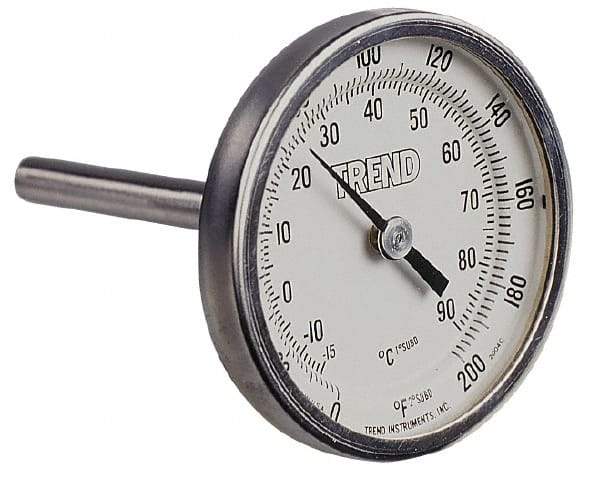 Wika - 9 Inch Long Stem, 2 Inch Dial Diameter, Stainless Steel, Back Connected Bi-Metal Thermometer - -5 to 115°C, 1% Accuracy - Apex Tool & Supply