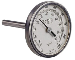 Wika - 9 Inch Long Stem, 2 Inch Dial Diameter, Stainless Steel, Back Connected Bi-Metal Thermometer - -20 to 120°C, 1% Accuracy - Apex Tool & Supply