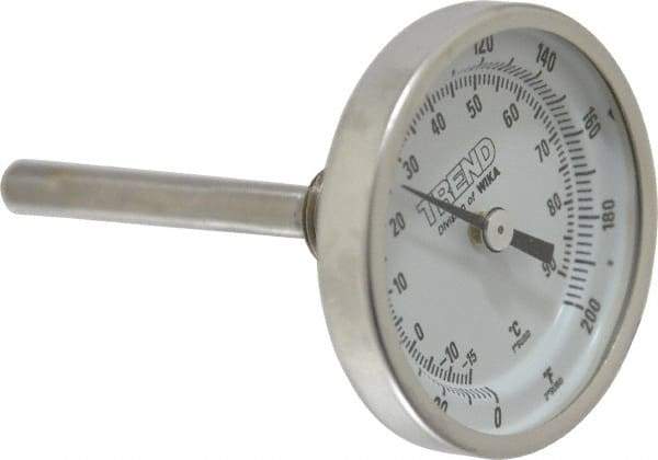 Wika - 2-1/2 Inch Long Stem, 2 Inch Dial Diameter, Stainless Steel, Back Connected Bi-Metal Thermometer - -15 to 90°C, 1% Accuracy - Apex Tool & Supply