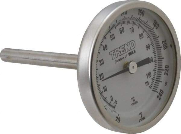 Wika - 2-1/2 Inch Long Stem, 2 Inch Dial Diameter, Stainless Steel, Back Connected Bi-Metal Thermometer - -5 to 115°C, 1% Accuracy - Apex Tool & Supply