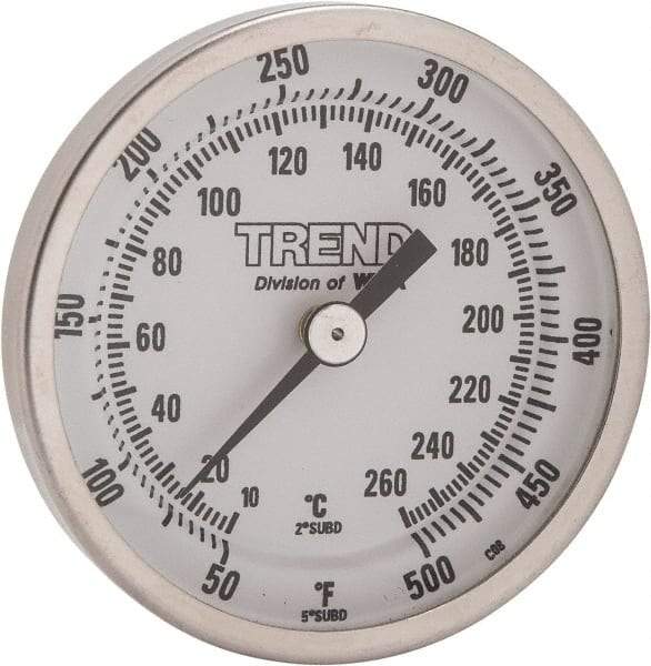 Wika - 2-1/2 Inch Long Stem, 2 Inch Dial Diameter, Stainless Steel, Back Connected Bi-Metal Thermometer - 10 to 260°C, 1% Accuracy - Apex Tool & Supply