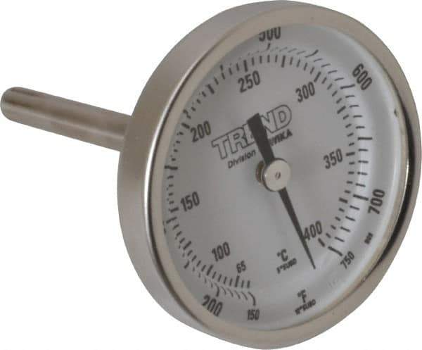 Wika - 2-1/2 Inch Long Stem, 2 Inch Dial Diameter, Stainless Steel, Back Connected Bi-Metal Thermometer - 65 to 400°C, 1% Accuracy - Apex Tool & Supply