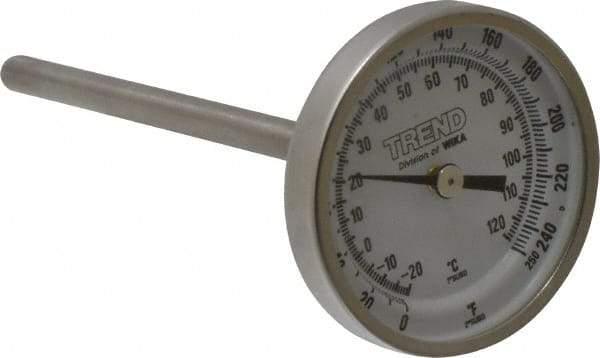 Wika - 4 Inch Long Stem, 2 Inch Dial Diameter, Stainless Steel, Back Connected Bi-Metal Thermometer - -20 to 120°C, 1% Accuracy - Apex Tool & Supply
