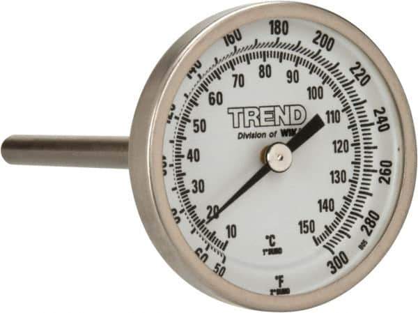 Wika - 4 Inch Long Stem, 2 Inch Dial Diameter, Stainless Steel, Back Connected Bi-Metal Thermometer - 10 to 150°C, 1% Accuracy - Apex Tool & Supply