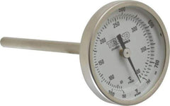 Wika - 4 Inch Long Stem, 2 Inch Dial Diameter, Stainless Steel, Back Connected Bi-Metal Thermometer - 65 to 400°C, 1% Accuracy - Apex Tool & Supply