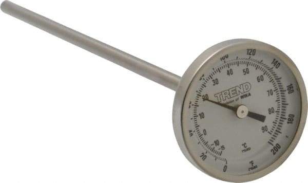 Wika - 9 Inch Long Stem, 2 Inch Dial Diameter, Stainless Steel, Back Connected Bi-Metal Thermometer - -15 to 90°C, 1% Accuracy - Apex Tool & Supply