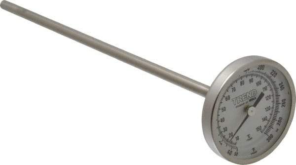 Wika - 9 Inch Long Stem, 2 Inch Dial Diameter, Stainless Steel, Back Connected Bi-Metal Thermometer - 10 to 150°C, 1% Accuracy - Apex Tool & Supply