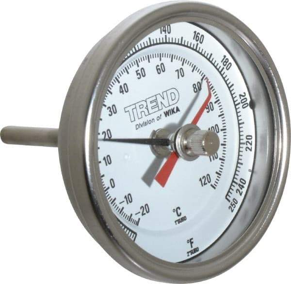 Wika - 2-1/2 Inch Long Stem, 3 Inch Dial Diameter, Stainless Steel, Back Connected Bi-Metal Thermometer - -20 to 120°C, 1% Accuracy - Apex Tool & Supply