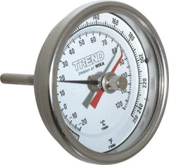 Wika - 2-1/2 Inch Long Stem, 3 Inch Dial Diameter, Stainless Steel, Back Connected Bi-Metal Thermometer - -20 to 120°C, 1% Accuracy - Apex Tool & Supply