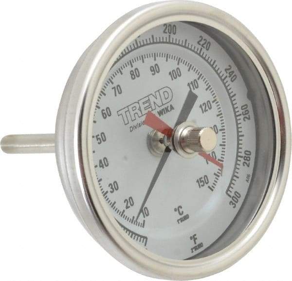 Wika - 2-1/2 Inch Long Stem, 3 Inch Dial Diameter, Stainless Steel, Back Connected Bi-Metal Thermometer - 10 to 150°C, 1% Accuracy - Apex Tool & Supply