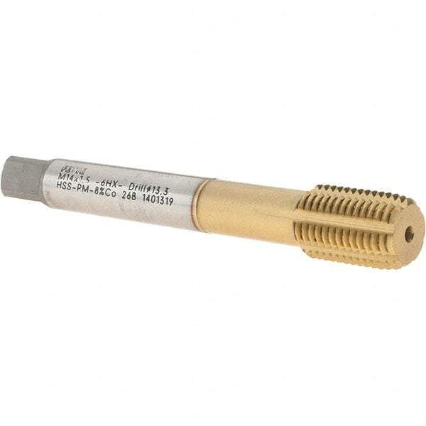 LMT - M14x1.50 Metric Fine 6HX Modified Bottoming Thread Forming Tap - Powdered Metal High Speed Steel, TiCN Finish, 3.937" OAL, 0.787" Thread Length, Right Hand Thread - Apex Tool & Supply