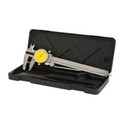 Value Collection - 0" to 6" Range, 0.001" Graduation, 0.1" per Revolution, Dial Caliper - Yellow Face, 1.57" Jaw Length - Apex Tool & Supply