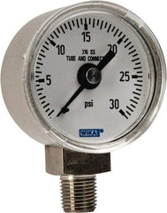 Wika - 1-1/2" Dial, 1/8 Thread, 0-30 Scale Range, Pressure Gauge - Lower Connection Mount, Accurate to 2.5% of Scale - Apex Tool & Supply