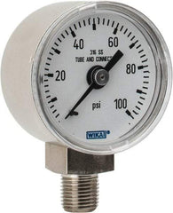 Wika - 1-1/2" Dial, 1/8 Thread, 0-100 Scale Range, Pressure Gauge - Lower Connection Mount, Accurate to 2.5% of Scale - Apex Tool & Supply