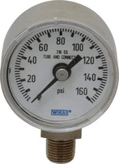 Wika - 1-1/2" Dial, 1/8 Thread, 0-160 Scale Range, Pressure Gauge - Lower Connection Mount, Accurate to 2.5% of Scale - Apex Tool & Supply