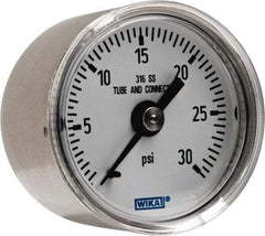 Wika - 1-1/2" Dial, 1/8 Thread, 0-30 Scale Range, Pressure Gauge - Center Back Connection Mount, Accurate to 2.5% of Scale - Apex Tool & Supply