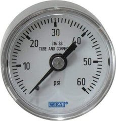 Wika - 1-1/2" Dial, 1/8 Thread, 0-60 Scale Range, Pressure Gauge - Center Back Connection Mount, Accurate to 2.5% of Scale - Apex Tool & Supply