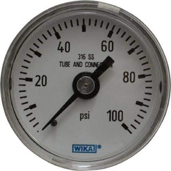 Wika - 1-1/2" Dial, 1/8 Thread, 0-100 Scale Range, Pressure Gauge - Center Back Connection Mount, Accurate to 2.5% of Scale - Apex Tool & Supply