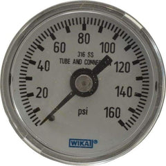 Wika - 1-1/2" Dial, 1/8 Thread, 0-160 Scale Range, Pressure Gauge - Center Back Connection Mount, Accurate to 2.5% of Scale - Apex Tool & Supply