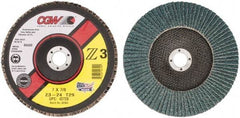 Camel Grinding Wheels - 24 Grit, 7" Disc Diam, 7/8" Center Hole, Type 29 Zirconia Alumina Flap Disc - 8,600 Max RPM, Poly Cotton Backing, Arbor Attaching System, Coated - Apex Tool & Supply