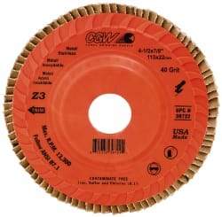 Camel Grinding Wheels - 40 Grit, 5" Disc Diam, 7/8" Center Hole, Type 27 Ceramic Flap Disc - 12,200 Max RPM, Polyester Backing, Arbor Attaching System, Coated - Apex Tool & Supply