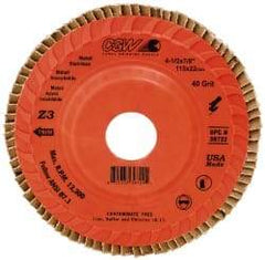 Camel Grinding Wheels - 40 Grit, 5" Disc Diam, 7/8" Center Hole, Type 27 Ceramic Flap Disc - 12,200 Max RPM, Polyester Backing, Arbor Attaching System, Coated - Apex Tool & Supply