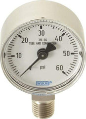 Wika - 2" Dial, 1/4 Thread, 0-60 Scale Range, Pressure Gauge - Lower Connection Mount, Accurate to 2.5% of Scale - Apex Tool & Supply