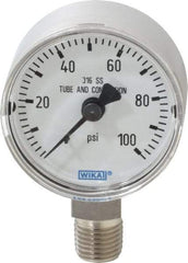 Wika - 2" Dial, 1/4 Thread, 0-100 Scale Range, Pressure Gauge - Lower Connection Mount, Accurate to 2.5% of Scale - Apex Tool & Supply