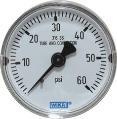 Wika - 2" Dial, 1/4 Thread, 0-60 Scale Range, Pressure Gauge - Center Back Connection Mount, Accurate to 2.5% of Scale - Apex Tool & Supply