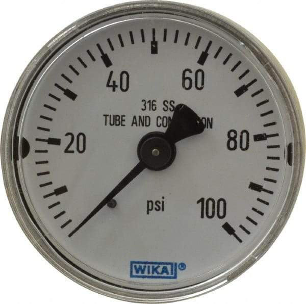 Wika - 2" Dial, 1/4 Thread, 0-100 Scale Range, Pressure Gauge - Center Back Connection Mount, Accurate to 2.5% of Scale - Apex Tool & Supply