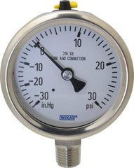 Wika - 2-1/2" Dial, 1/4 Thread, 30-0-30 Scale Range, Pressure Gauge - Lower Connection Mount, Accurate to 1.5% of Scale - Apex Tool & Supply