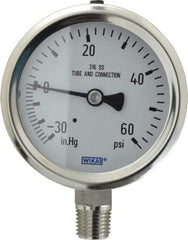 Wika - 2-1/2" Dial, 1/4 Thread, 30-0-60 Scale Range, Pressure Gauge - Lower Connection Mount, Accurate to 1.5% of Scale - Apex Tool & Supply