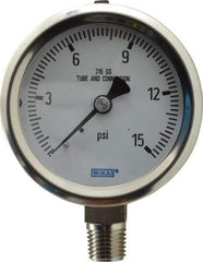 Wika - 2-1/2" Dial, 1/4 Thread, 0-15 Scale Range, Pressure Gauge - Lower Connection Mount, Accurate to 1.5% of Scale - Apex Tool & Supply