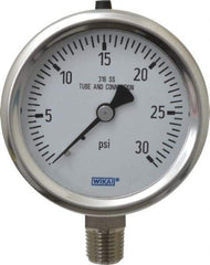 Wika - 2-1/2" Dial, 1/4 Thread, 0-30 Scale Range, Pressure Gauge - Lower Connection Mount, Accurate to 1.5% of Scale - Apex Tool & Supply