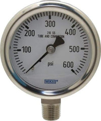 Wika - 2-1/2" Dial, 1/4 Thread, 0-600 Scale Range, Pressure Gauge - Lower Connection Mount, Accurate to 1.5% of Scale - Apex Tool & Supply
